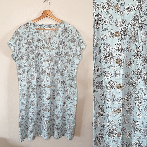 J. Jill | Love Linen Blue Floral Sun Dress, size Medium - Picture 1 of 12